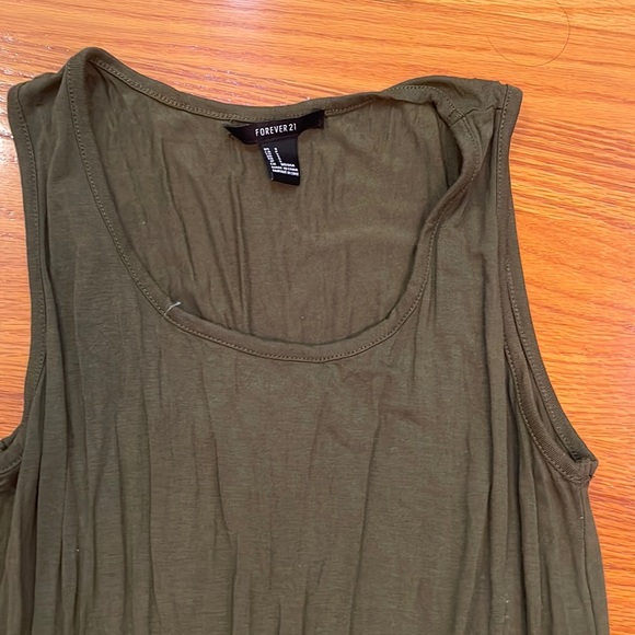 Women's Forever21 Hunter Green Olive Sleeveless Maxi Dress w/ Two Leg Slits - Picture 1 of 7